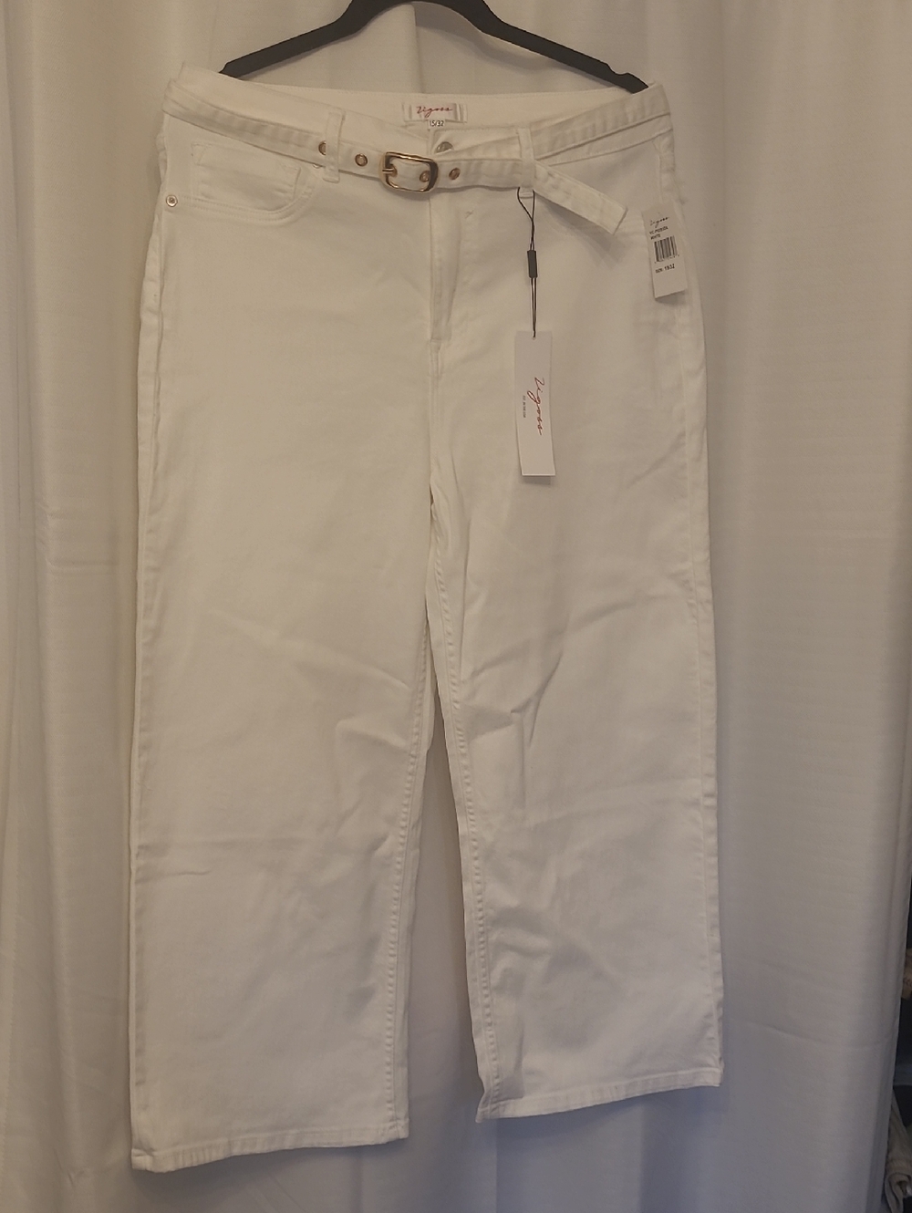 Vigoss White Cropped Wide Leg Belted Jeans
